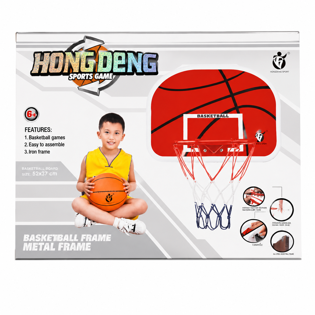 تخته بسکتبال دیواری کودک مدل Hong Deng با حلقه فلزی، تور، توپ و تلمبه